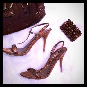 Brown snake print sandals Heels